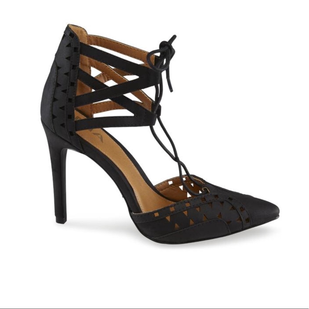 MIA Black Lace Up High Heel Pumps